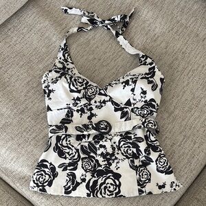 Floral Black and White Halter Top